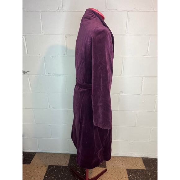 Velvet coat robe open front sash belt maroon wine 1970s - Picture 7 of 11